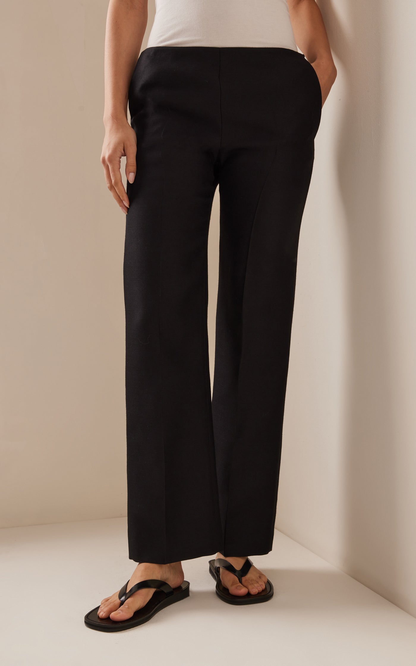 Flame Low-Waisted Wool-Silk Straight-Leg Pants