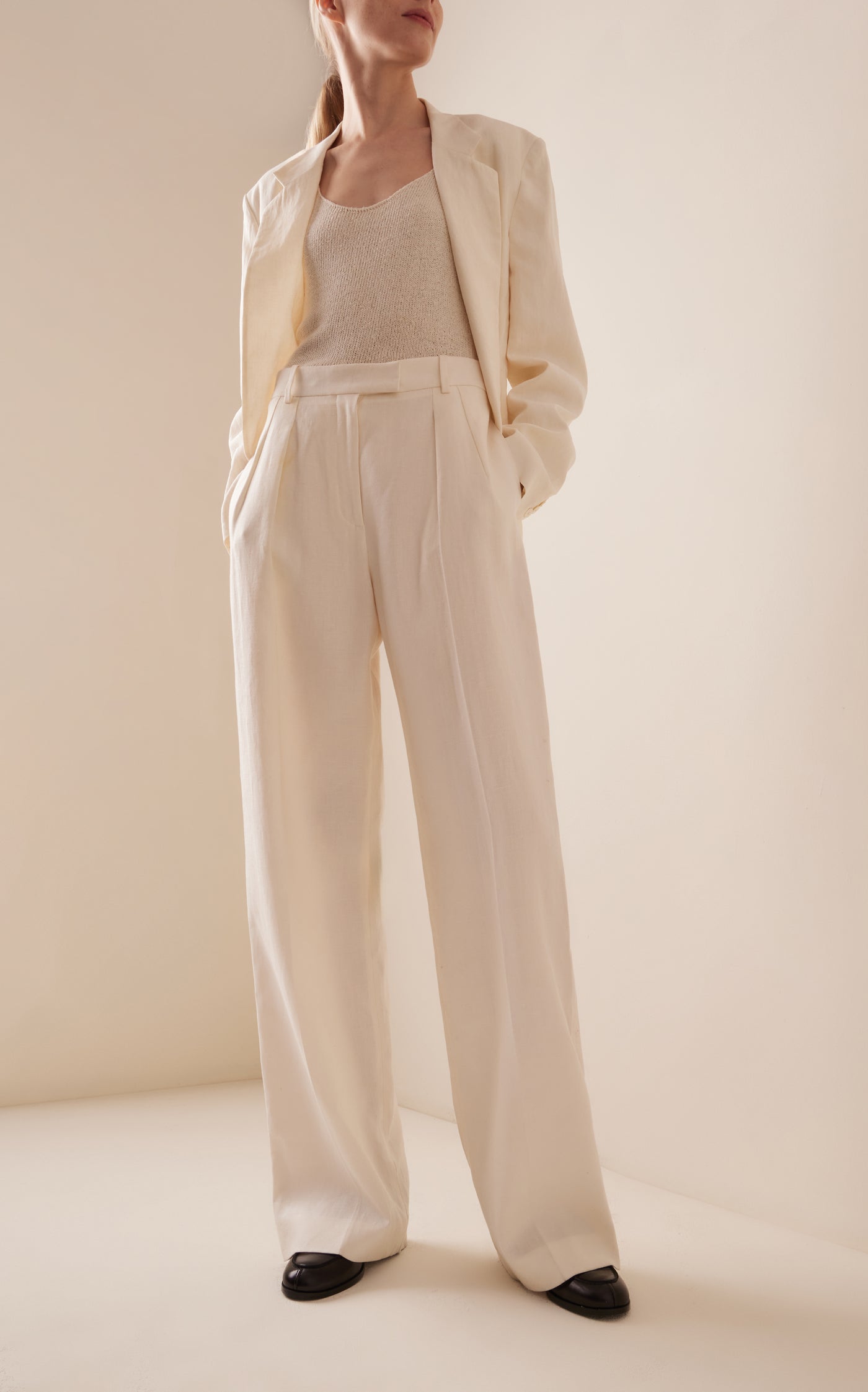 Enza Linen Single-Breasted Blazer
