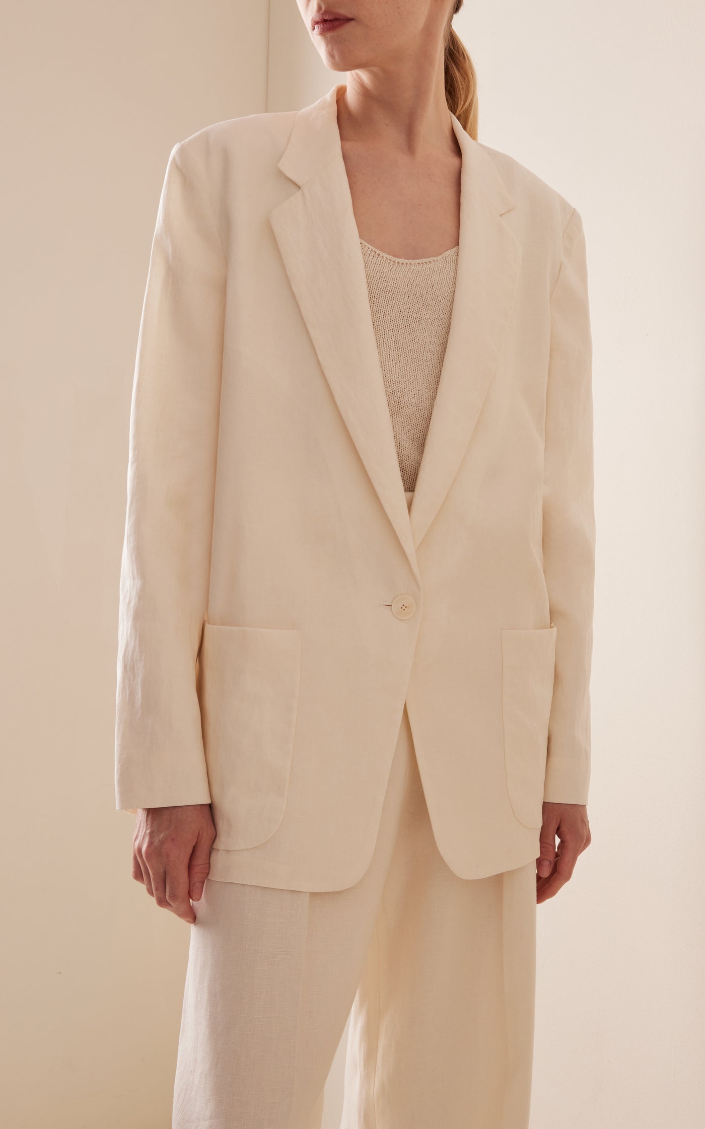 Enza Linen Single-Breasted Blazer