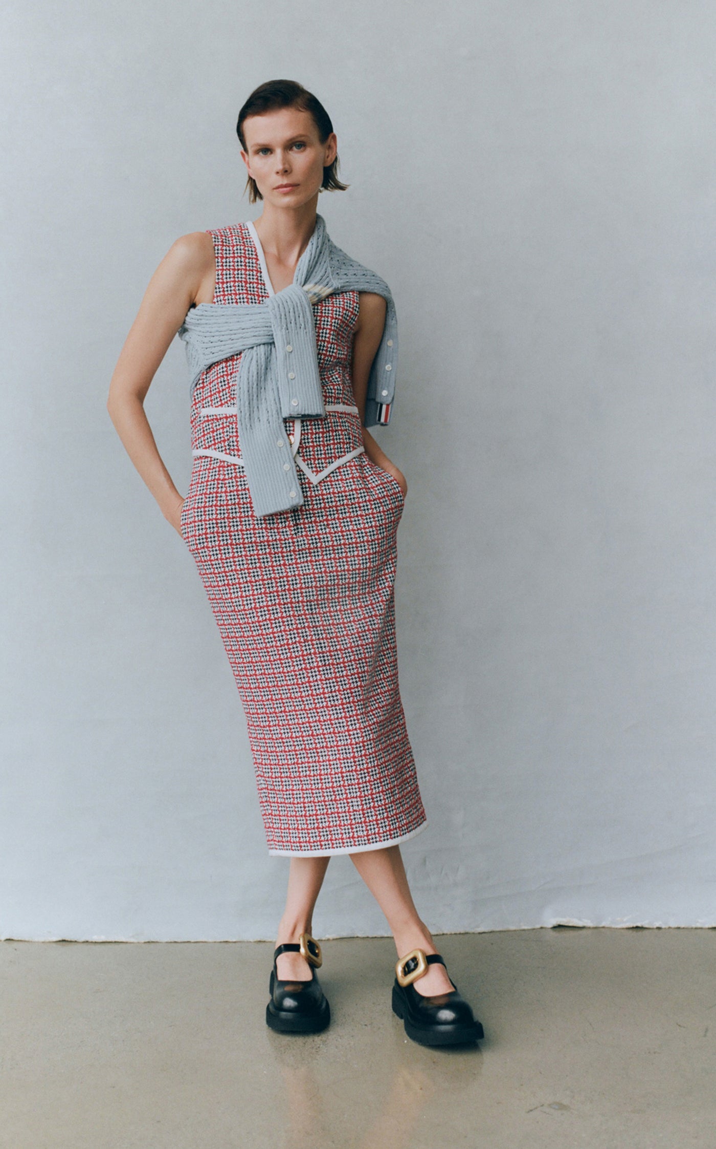 Tailored Vest Cotton Midi Dress