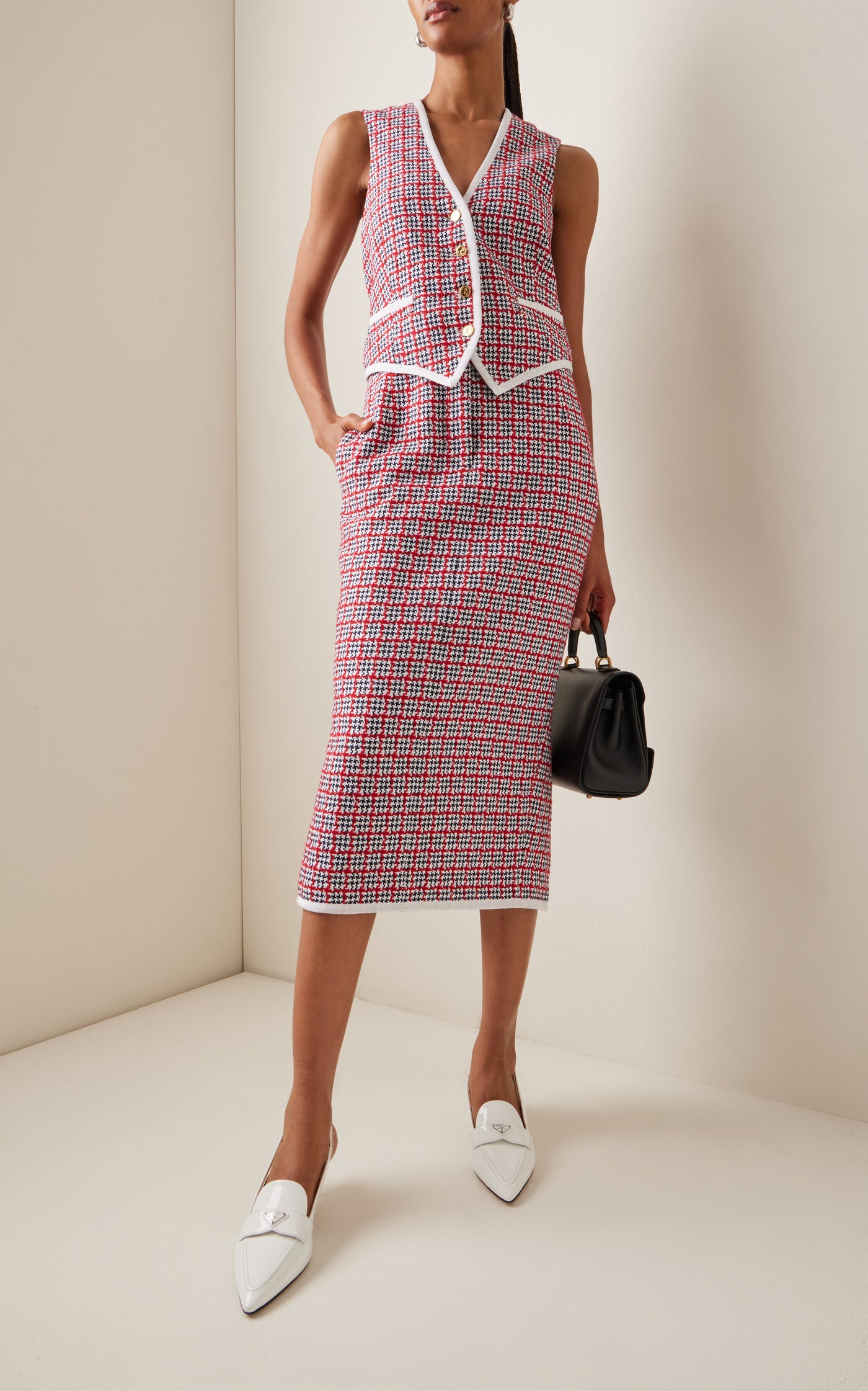 Tailored Vest Cotton Midi Dress