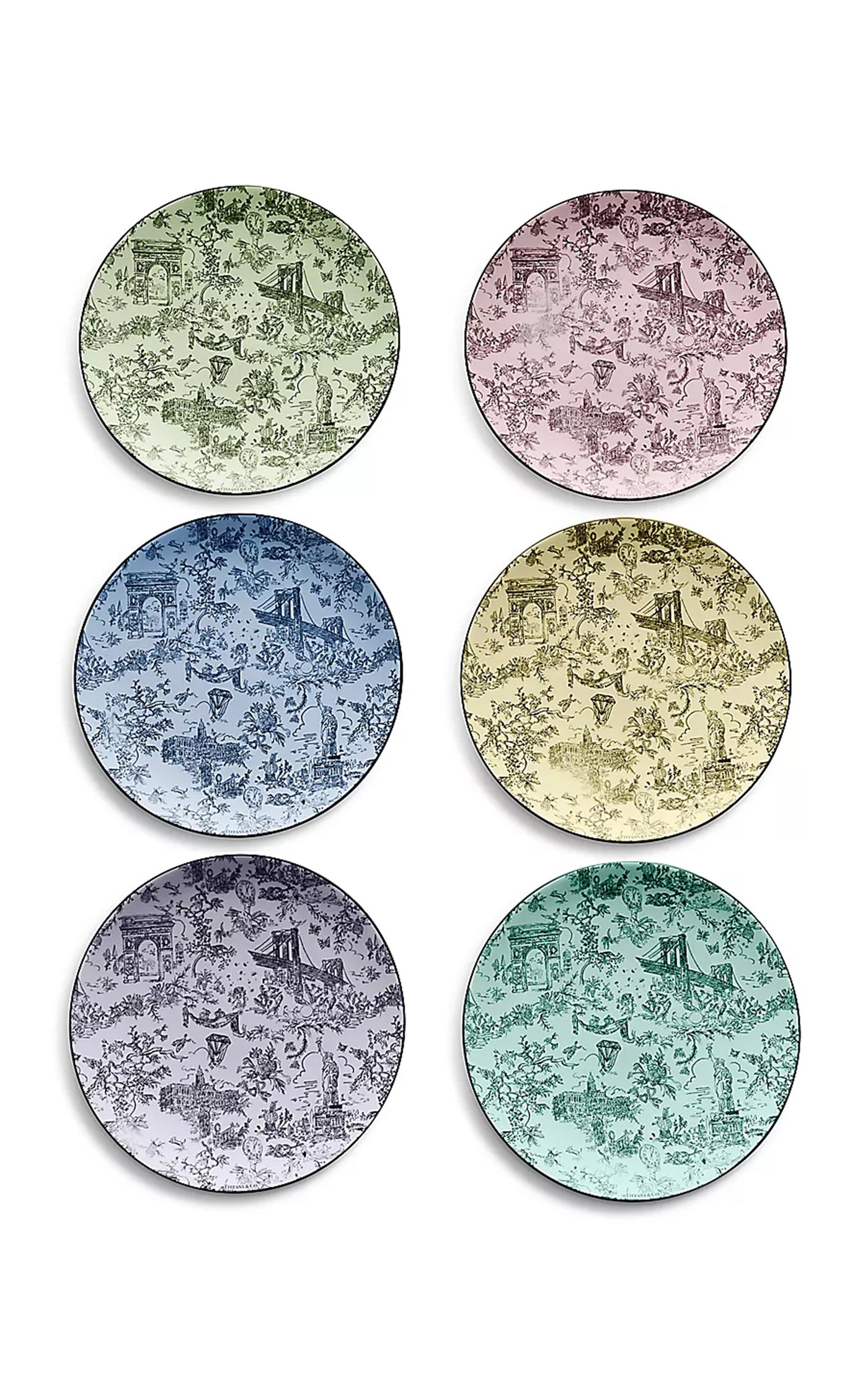 Toile Set-of-Six Bone China Dessert Plates