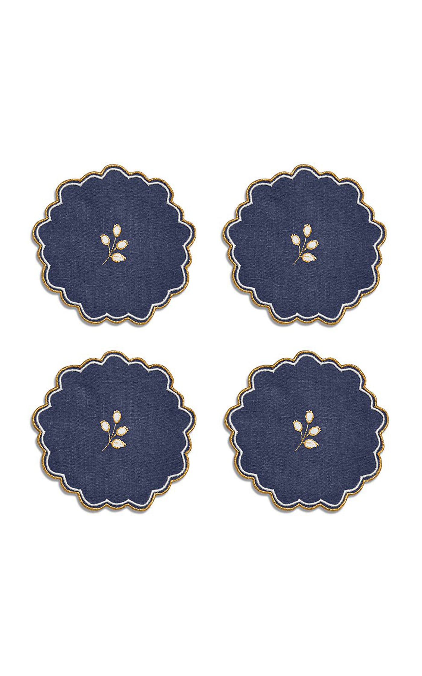 Set-of-Four Valse Bleue Embroidered Linen Coasters
