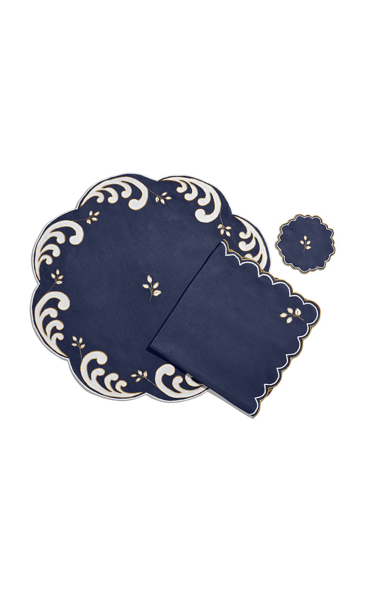 Set-of-Four Valse Bleue Embroidered Linen Coasters