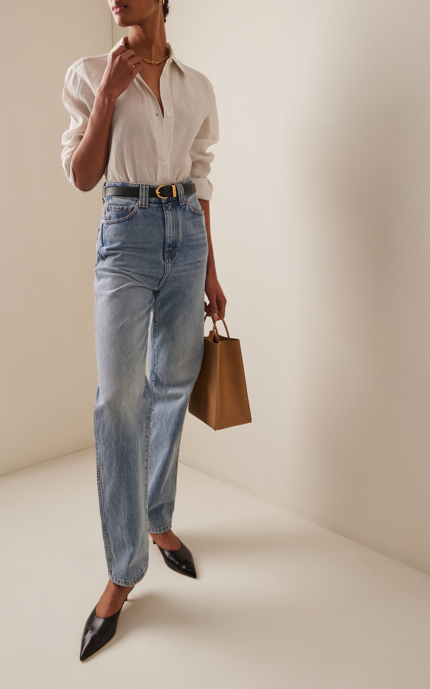 Amal Oversized Striped Linen-Silk Shirt