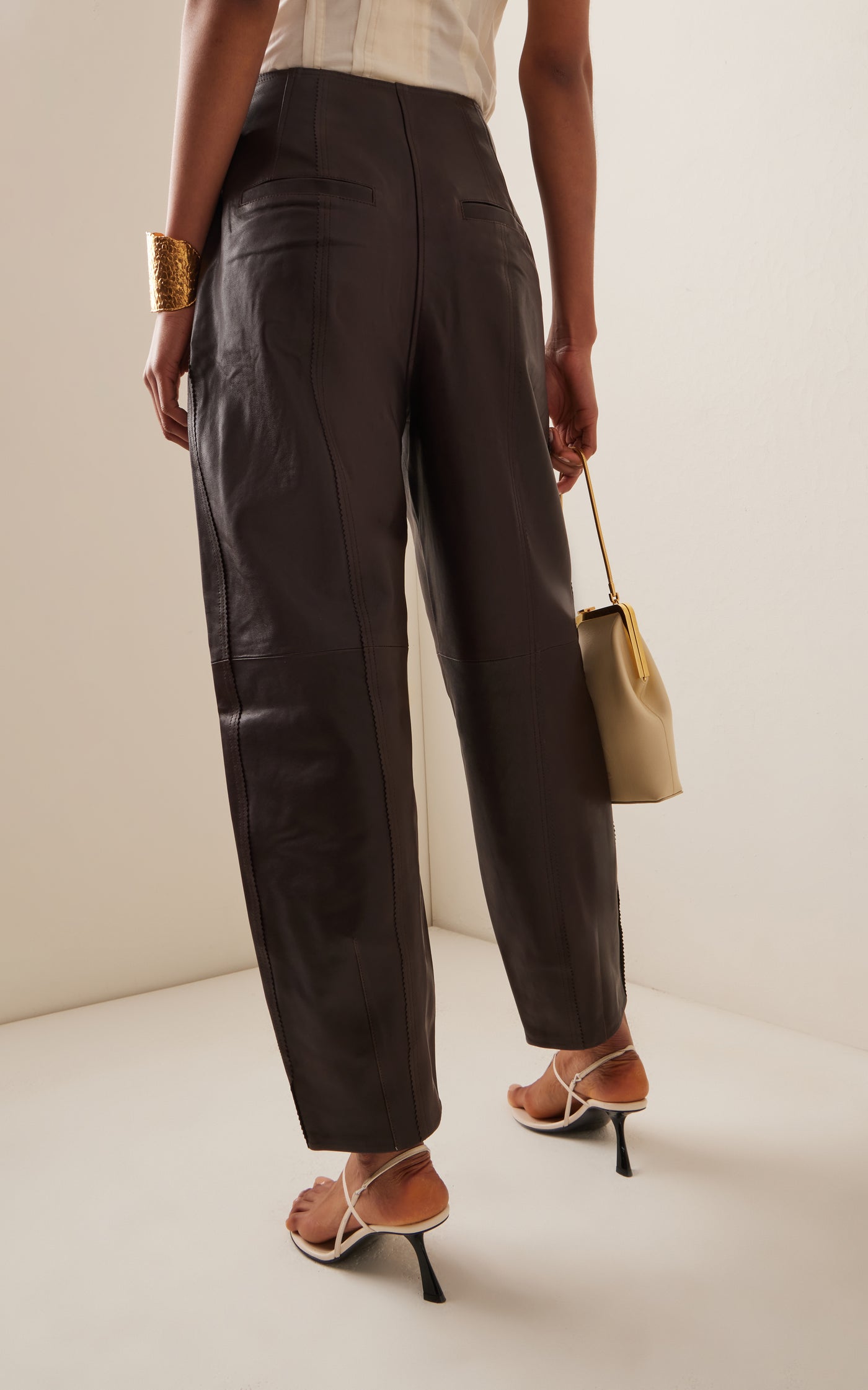 Sloane Pleated Tapered Wide-Leg Leather Pants