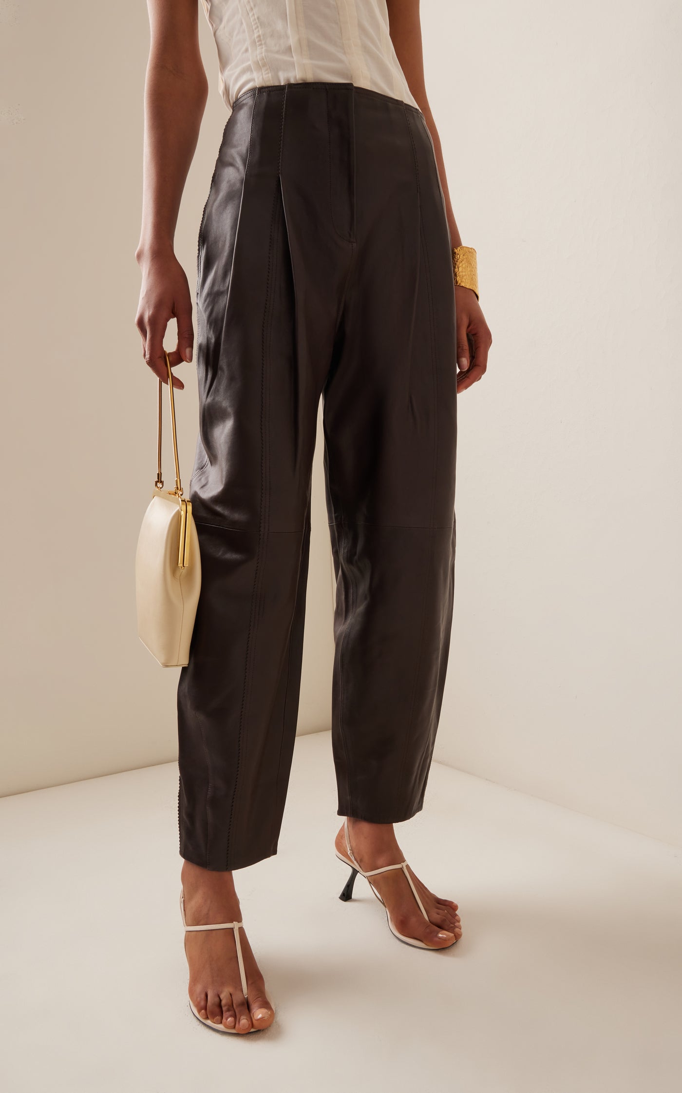 Sloane Pleated Tapered Wide-Leg Leather Pants