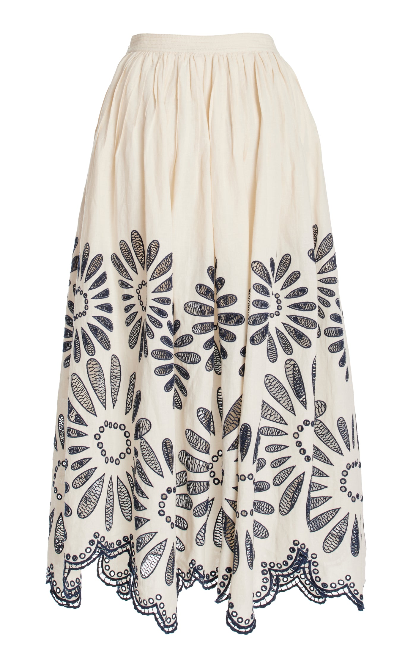 Annisa Embroidered Cotton-Linen Midi Skirt