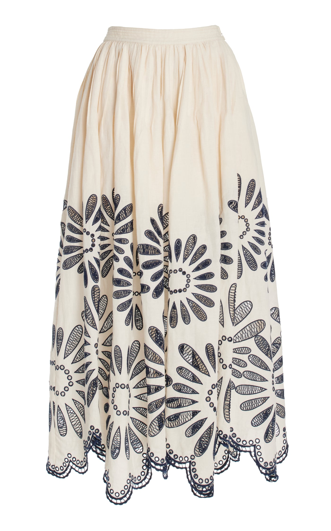 Annisa Embroidered Cotton-Linen Midi Skirt