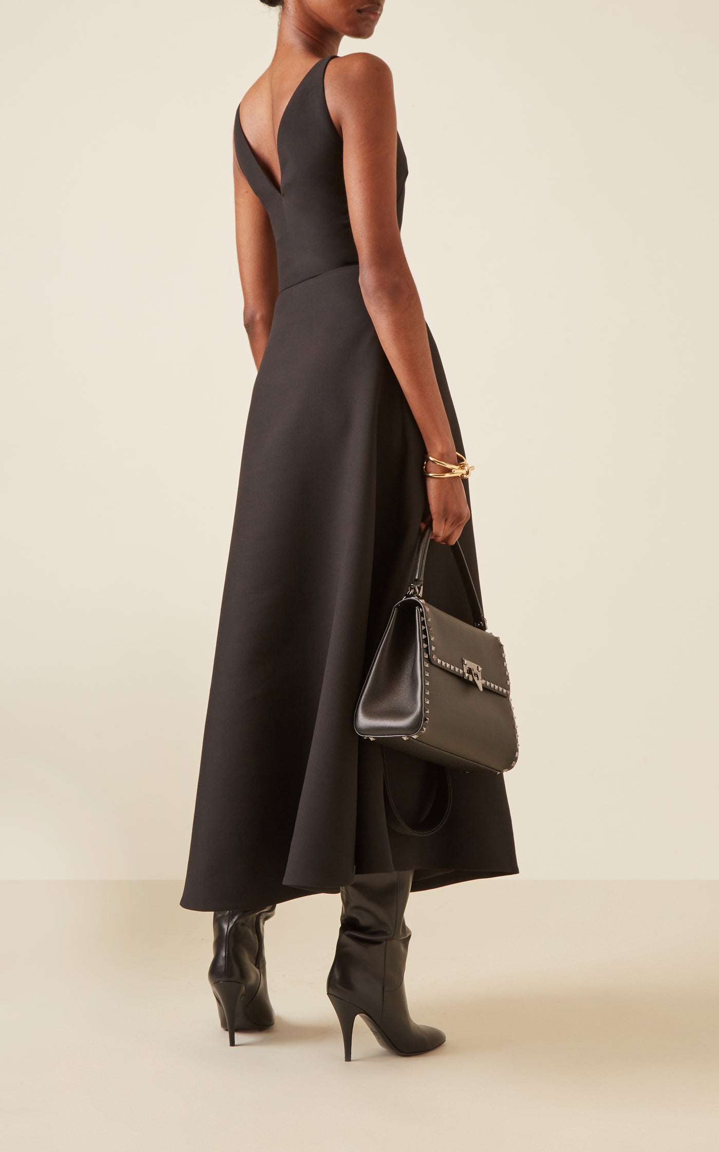 V-Neck Wool-Blend Midi Dress