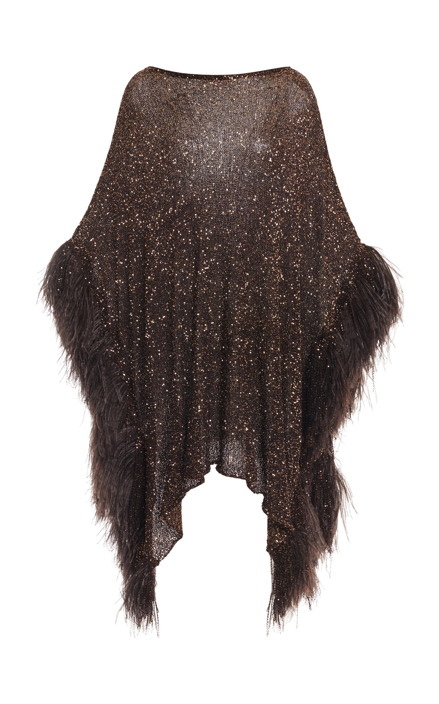 Feather-Trimmed Paillette Poncho