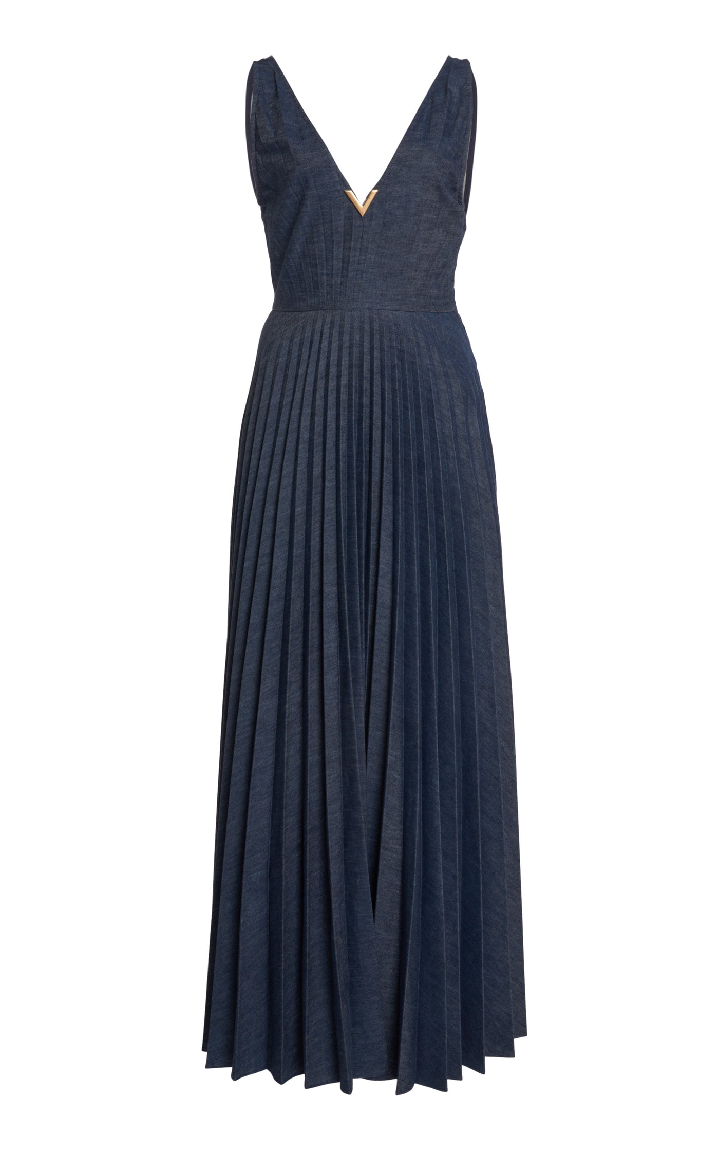 Pleated Denim Maxi Dress