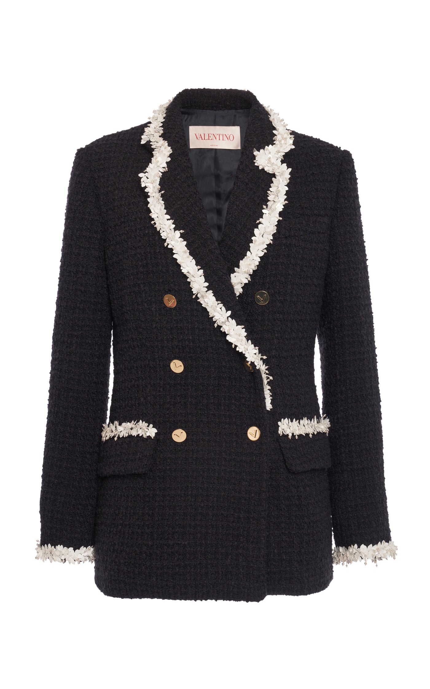 Embroidered Trim Double-Breasted Jacket