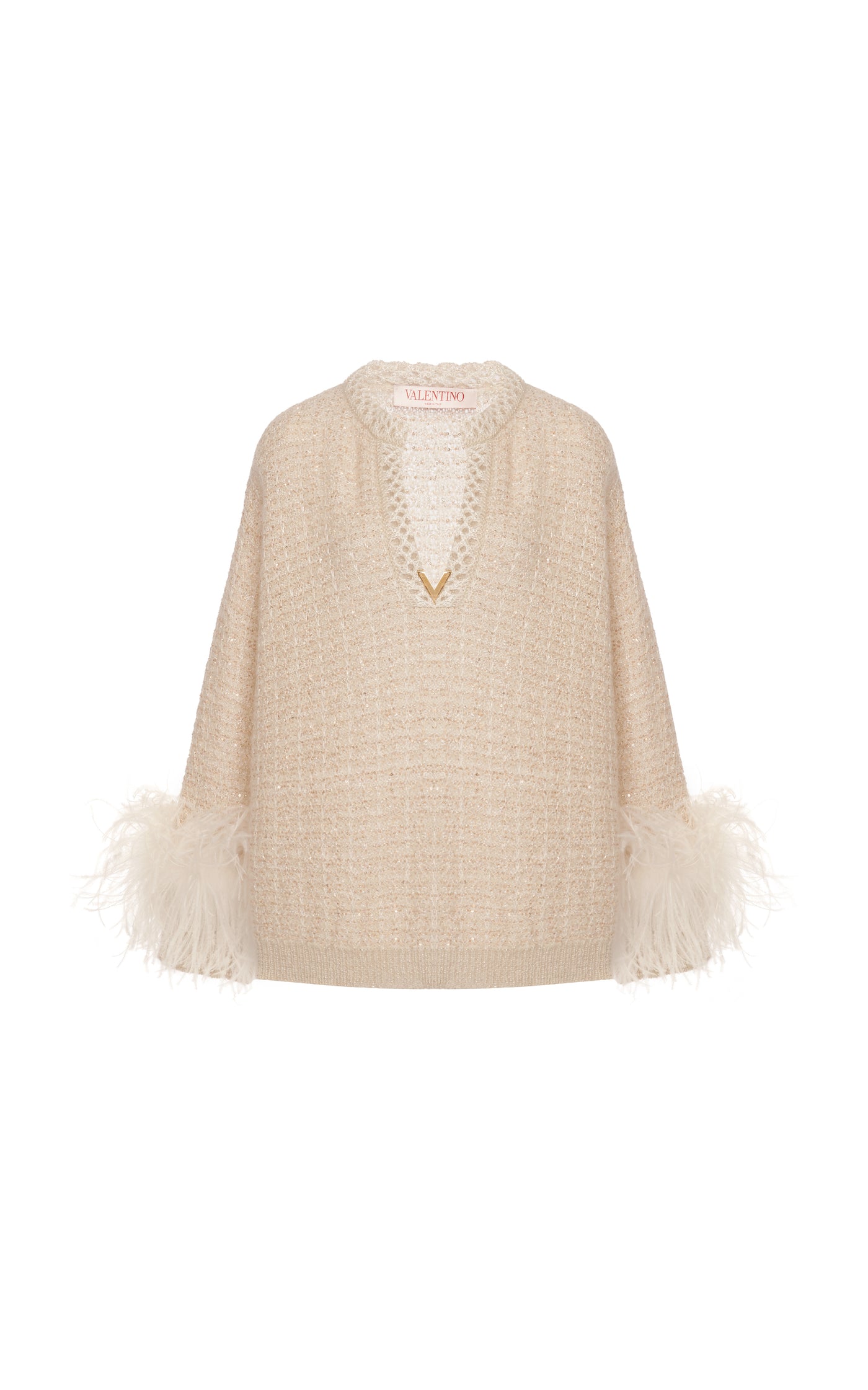 Feather-Trimmed Embroidered Sweater