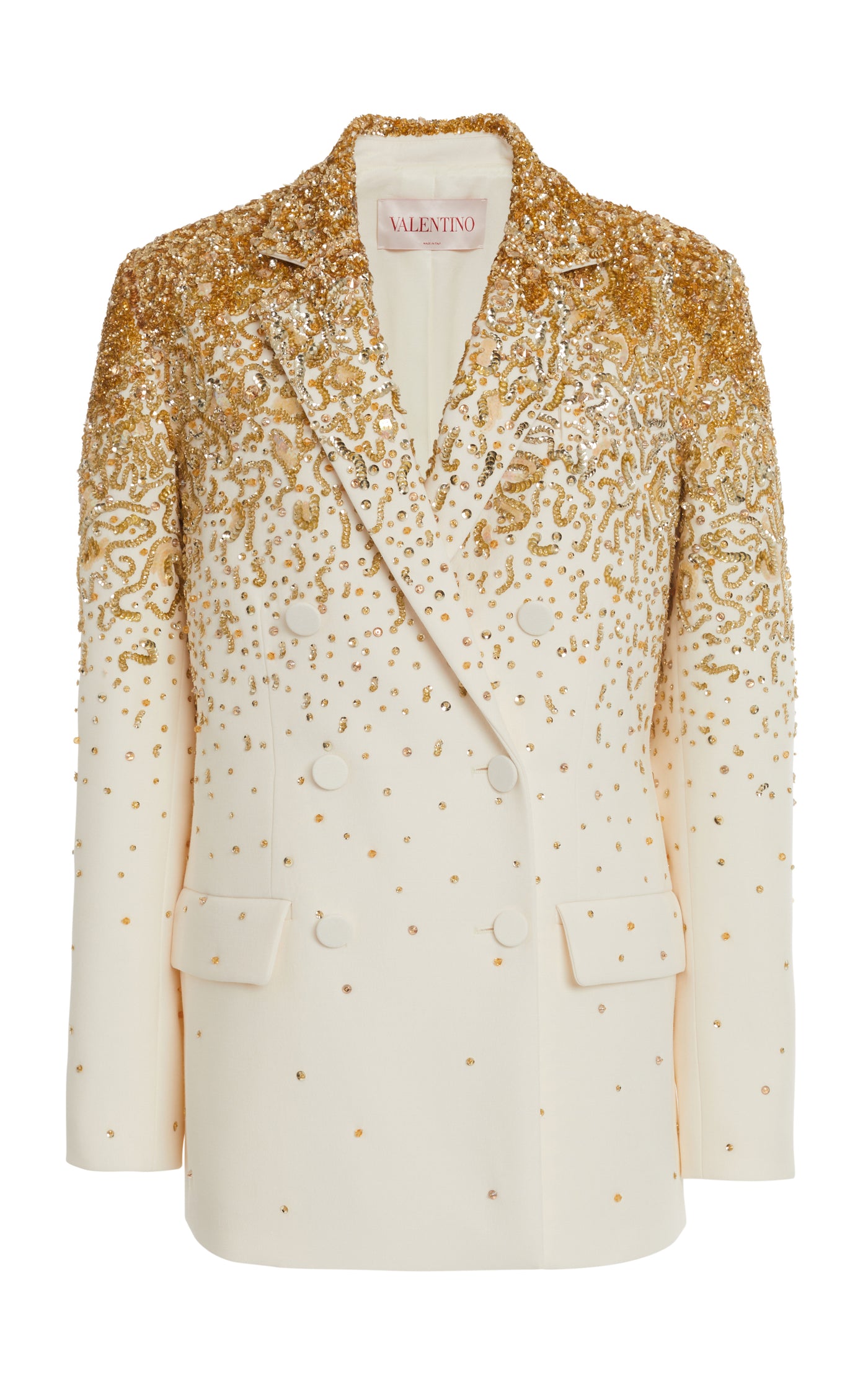 Embroidered Double-Breasted Wool-Blend Blazer