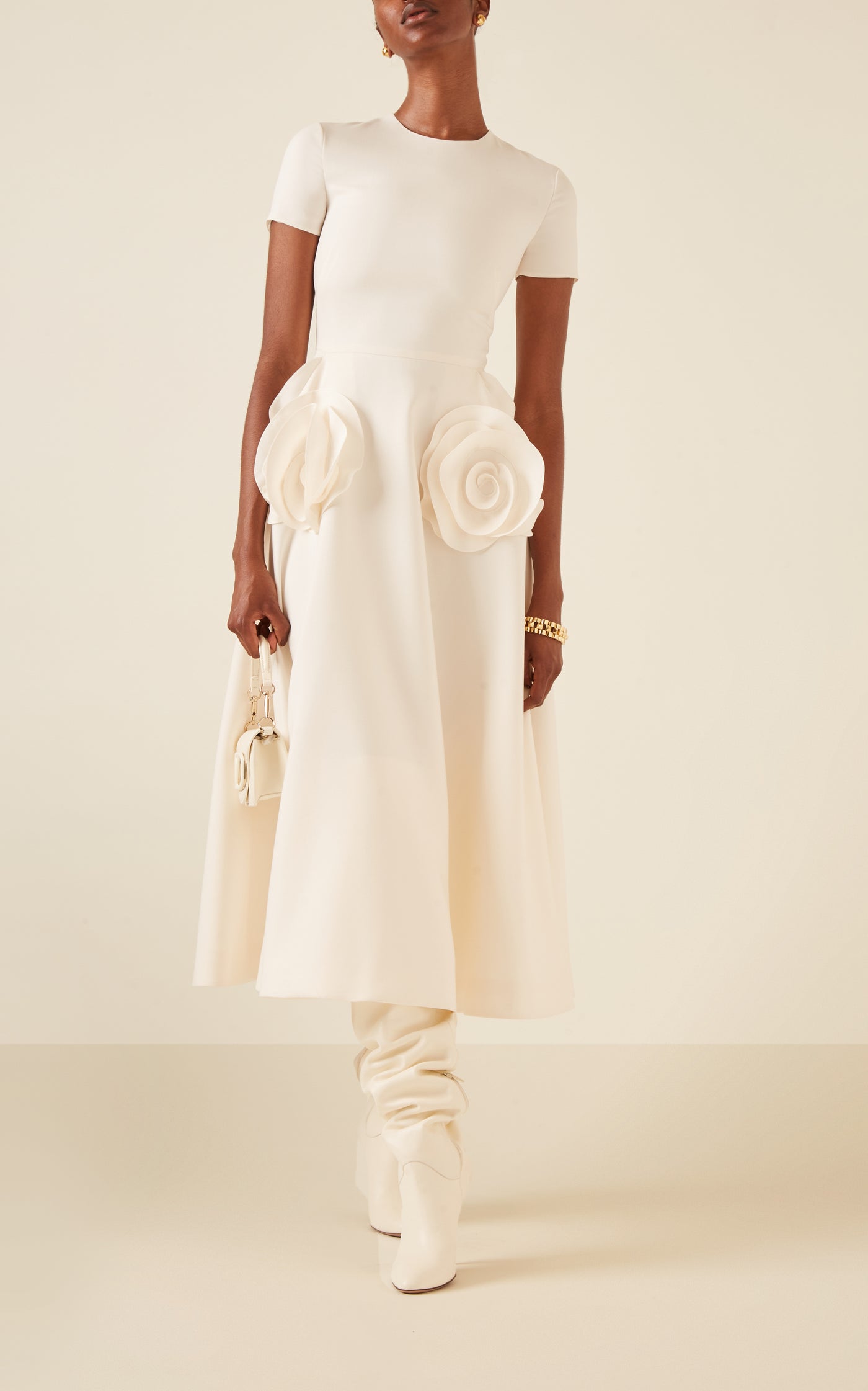 Flower-Detailed Wool-Silk Midi Dress