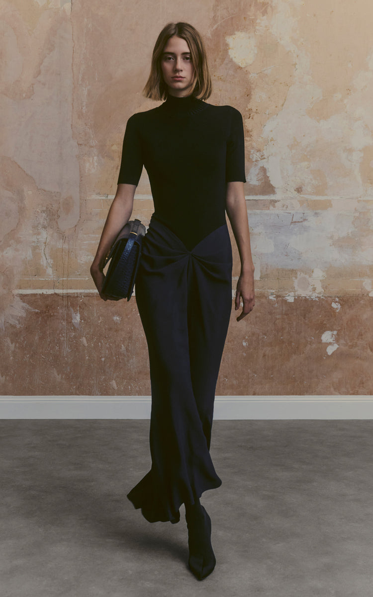 Gathered Turtleneck Midi Dress