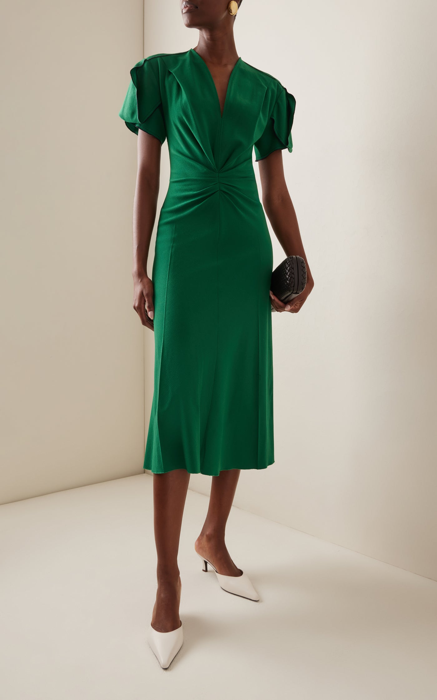 Gathered Wool-Blend Midi Dress