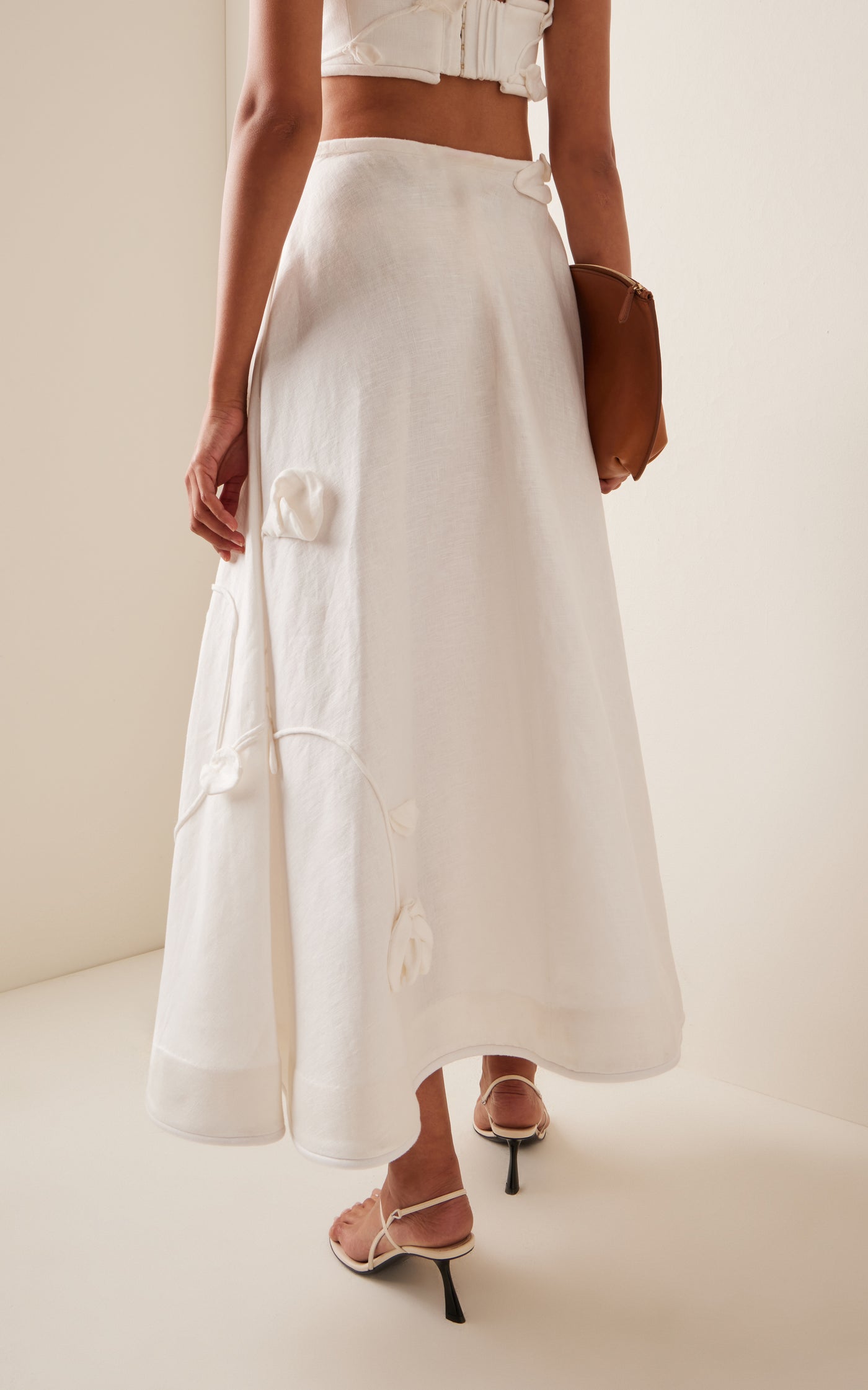 Matchmaker Rose-Appliquéd Linen Maxi Skirt