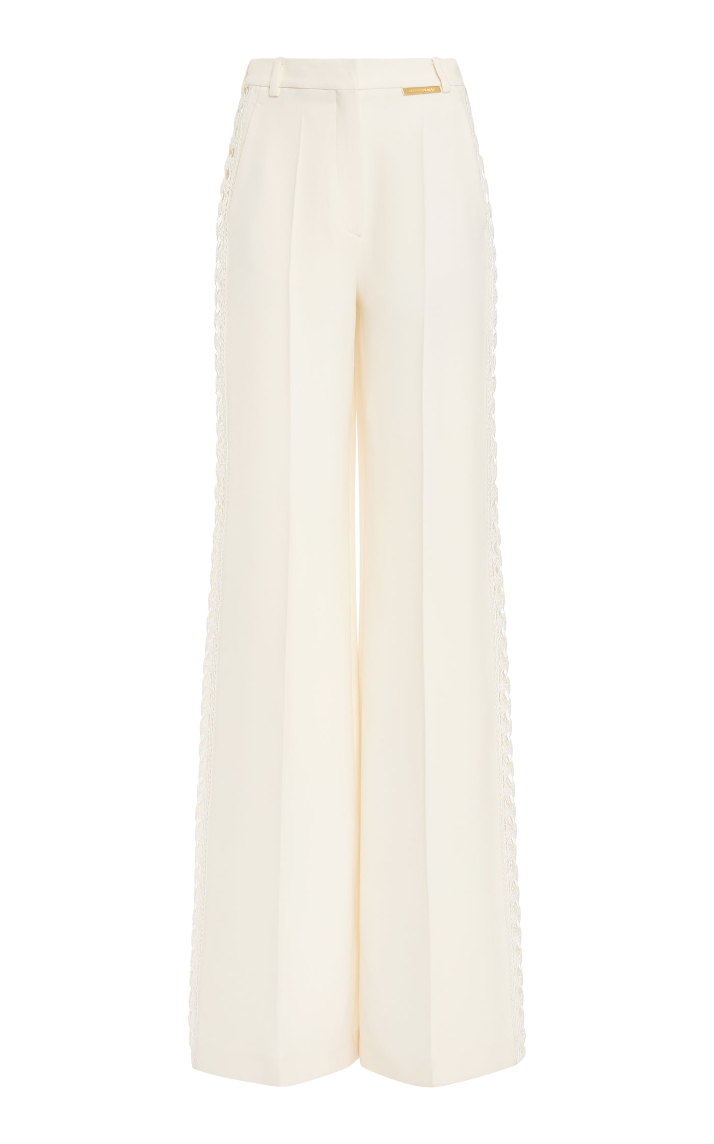 Lace-Detailed Cady Wide-Leg Pants