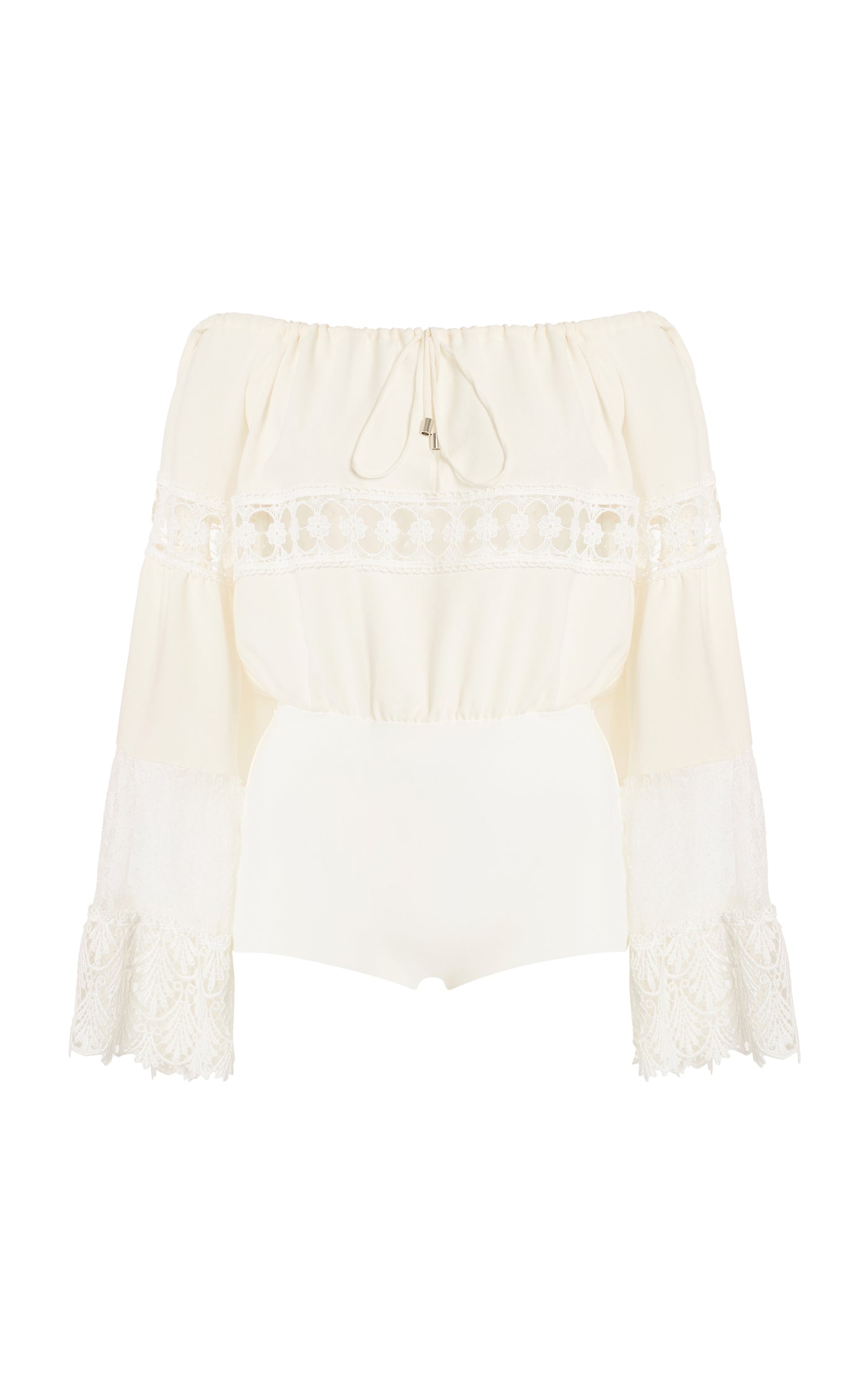 Off-The-Shoulder Crepe Lace Bodysuit