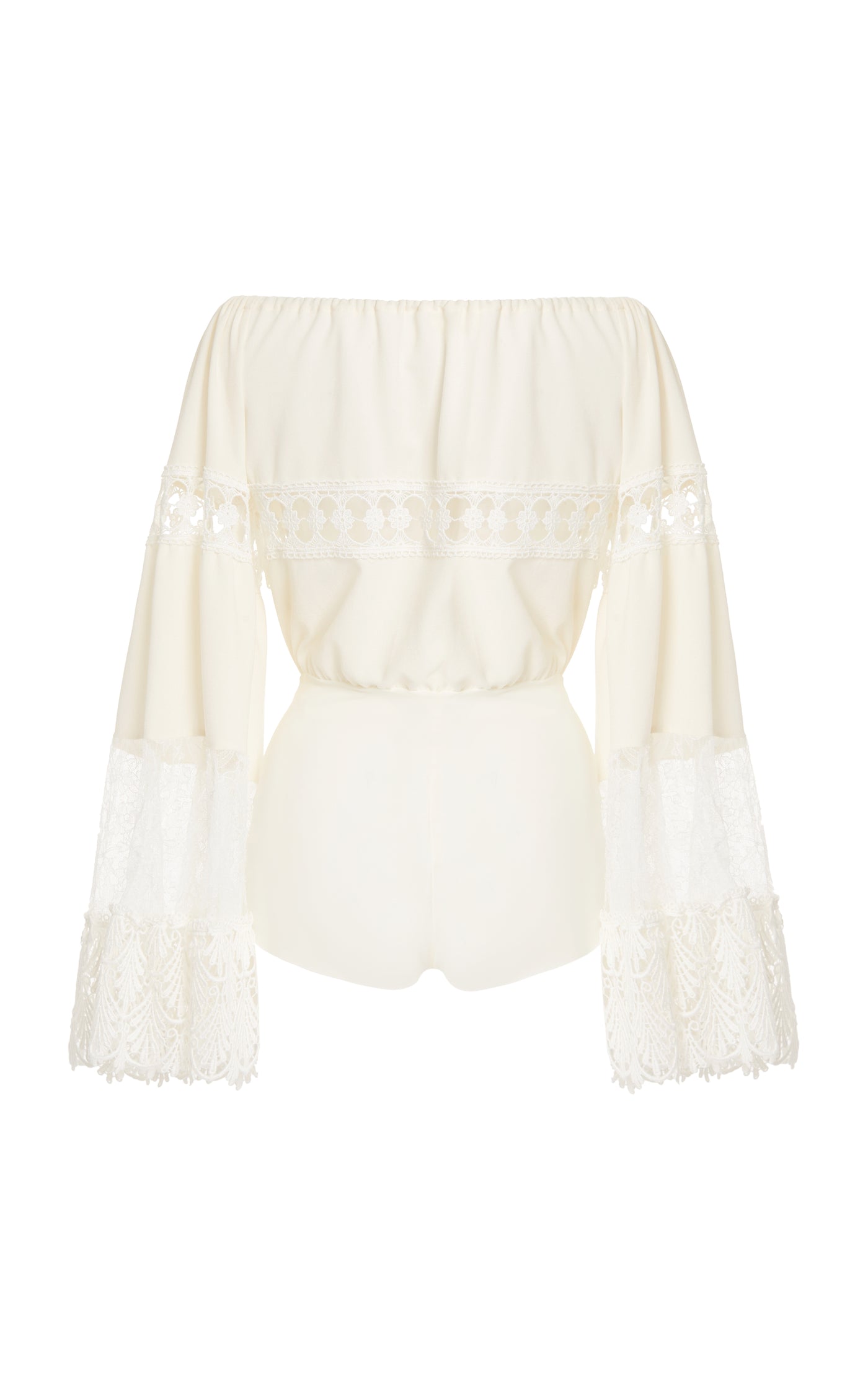 Off-The-Shoulder Crepe Lace Bodysuit